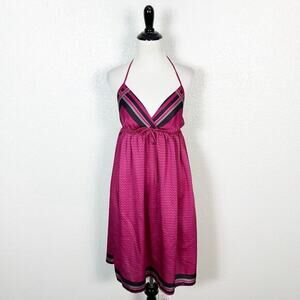 Y2K Old Navy Halter Babydoll Satin Slip Dress Open Back Pink Polka Dot‎ Small